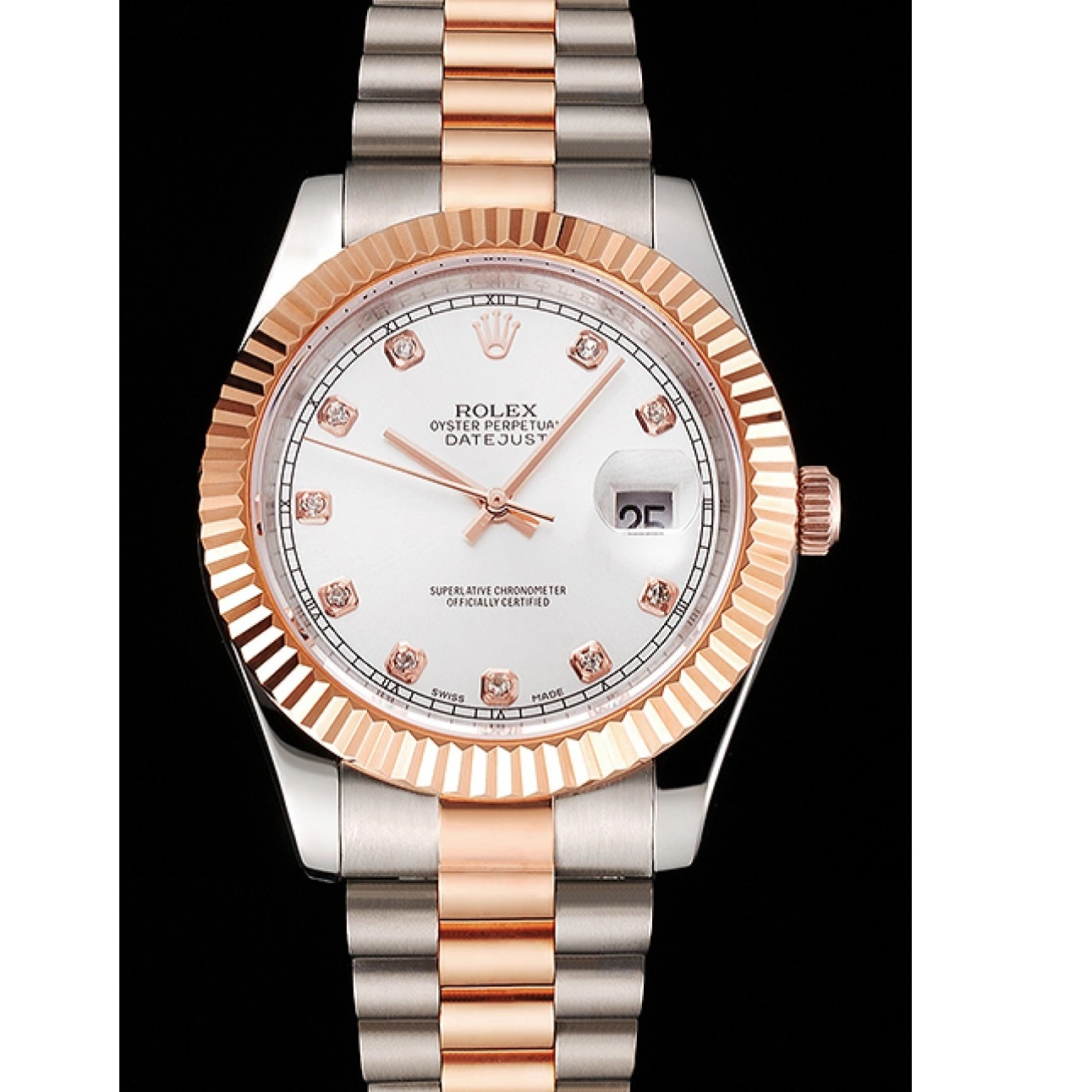 MiroTime 0731 Swiss Rolex Datejust White Dial Rose Gold Bezel Stainless Steel Case Two Tone Bracelet